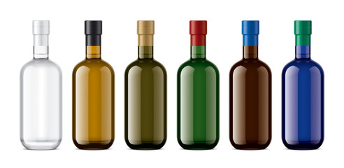 Set of Colored Glass bottles. Version with Foil. 