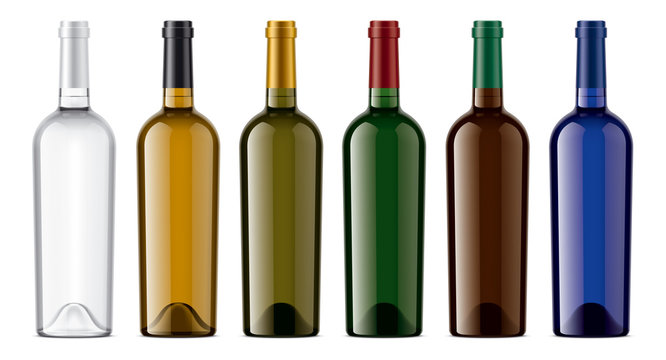 Set of Wine bottles. Colored Glass. 