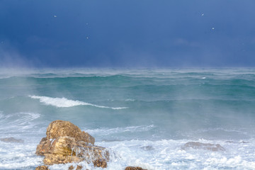 Waves and storm in the Black Sea, dramatic landscape