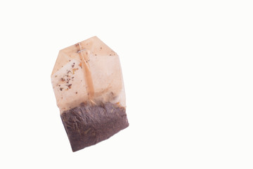 close-up of used black tea bags isolated on white background