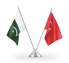 Turkey and Pakistan table flags isolated on white 3D rendering