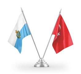 Turkey and San Marino table flags isolated on white 3D rendering