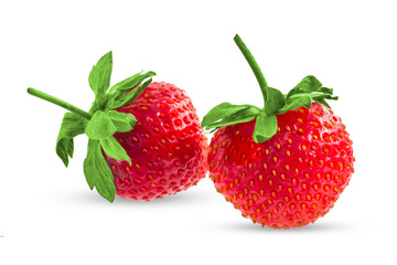 Two berries not large strawberries on a white background.