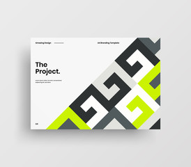 Creative business presentation vector A4 horizontal orientation front page mock up. Modern corporate report cover abstract geometric illustration design layout. Company identity brochure template.