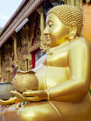He is listed among one of the ten principal disciples and was foremost in expounding the Dharma. In Thai Buddhism, he is also known as Phra Sangkajai and often portrayed as extremely portly.