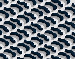 Different mustaches in lines, Male and Father's day concept in 3d