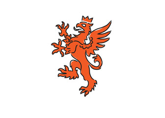 heraldic griffin with crown sketch , mythical animal ancient emblems elements. Heraldic vector design elements collection