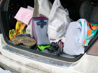 Mess in a car trunk