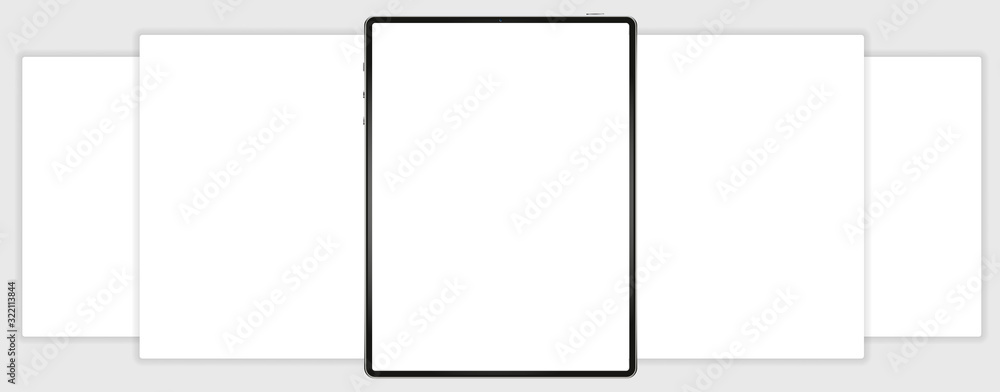 Aufkleber tablet with interface carousel post on social network. vector illustration