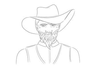 black and white cowboy portrait - vector illustration