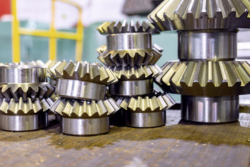Bevel gears after manufacturing on a gear-cutting machine, for production in mechanical engineering.