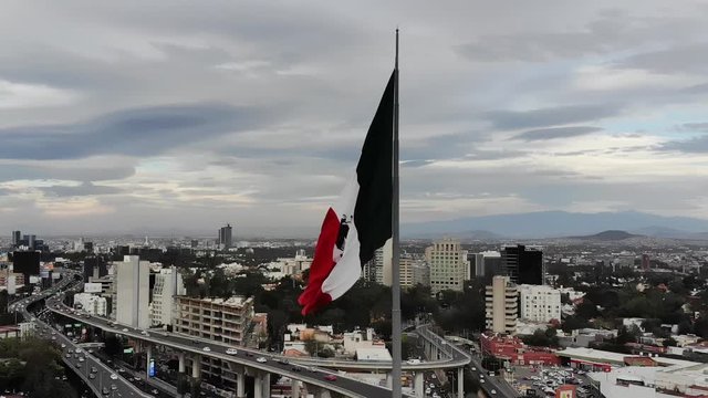 Aerial view of the monumental flag of San Jeronimo Lidice in the south of Mexico City.