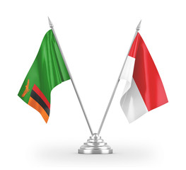 Indonesia and Zambia table flags isolated on white 3D rendering