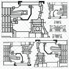 Abstract background with technical blueprint of mechanics. Engineering illustration.