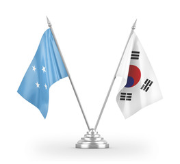 South Korea and Micronesia table flags isolated on white 3D rendering