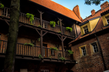 Courtyard of old prison jail, now restaurant, in Wroclaw, before called Breslau, Poland in sunny...