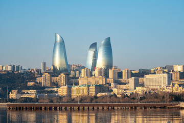 Panoramic cityscape view of Baku in the morning