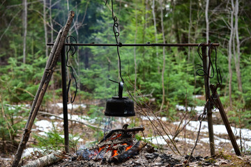 Cooking at the stake, in nature. Universal stand for cooking at the stake.
