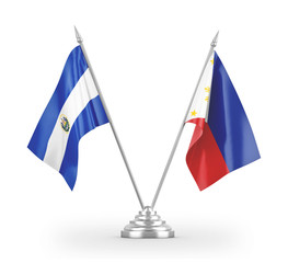 Philippines and El Salvador table flags isolated on white 3D rendering