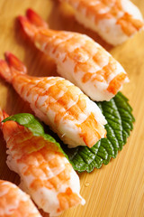 Shrimp sushi, Japanese traditional dish 