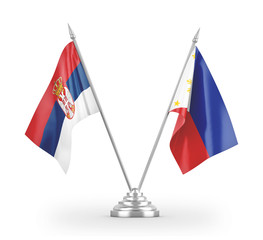 Philippines and Serbia table flags isolated on white 3D rendering