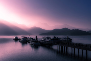 Beautiful sunrise at Sun Moon Lake ,Taiwan.