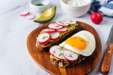 Radish avocado and egg avocado  rye sandwiches