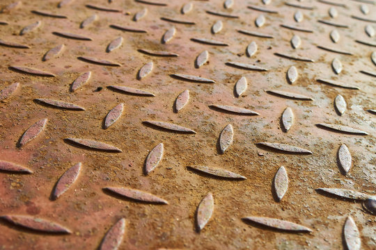 Rusty Checked plate. Metal floor. background