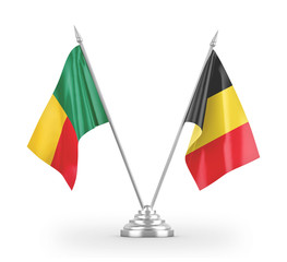 Belgium and Benin table flags isolated on white 3D rendering