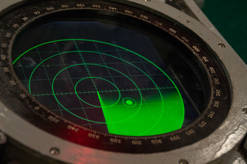 Green military radar screen with unknown target dot - Safety equipment - obrazy, fototapety, plakaty