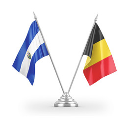 Belgium and El Salvador table flags isolated on white 3D rendering