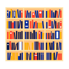 Library, bookcase full of books. Flat style vector illustration
