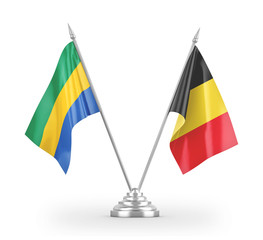 Belgium and Gabon table flags isolated on white 3D rendering