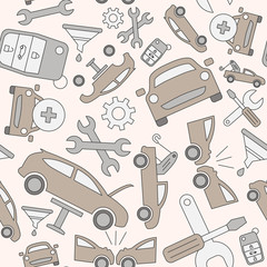 Car service background - Vector color seamless pattern of vehicle repair for graphic design