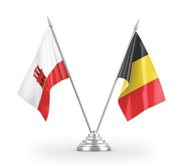 Belgium and Gibraltar table flags isolated on white 3D rendering