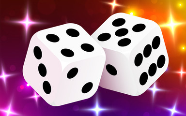 Two dices, surrounded by a luminous frame. Luck banner. Casino concept.