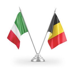 Belgium and Italy table flags isolated on white 3D rendering