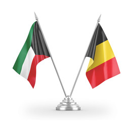 Belgium and Kuwait table flags isolated on white 3D rendering