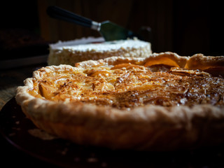 Home-made unique sweet cake. It looks very tasty. Homemade baking.