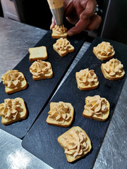 preparation of snacks on blackboard background