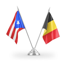 Belgium and Puerto Rico table flags isolated on white 3D rendering