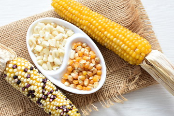 grains of natural corn in containers