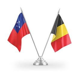 Belgium and Samoa table flags isolated on white 3D rendering