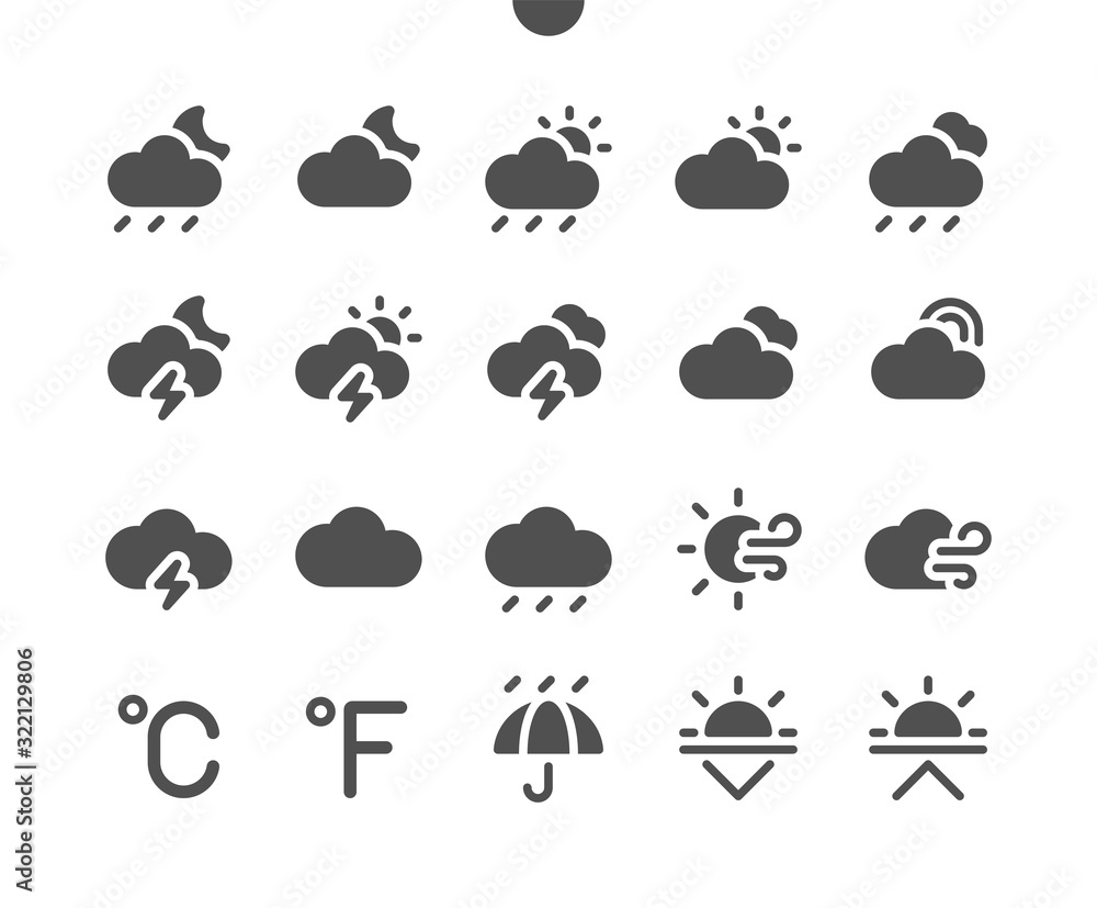 Poster weather v2 ui pixel perfect well-crafted vector solid icons 48x48 ready for 24x24 grid for web graph
