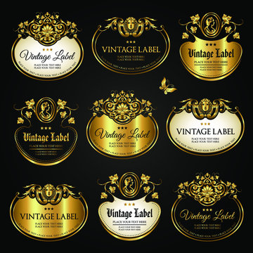 Vector set of various labels in luxury gold style