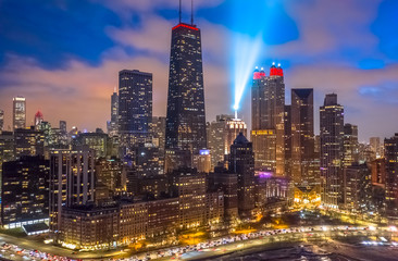 Naklejka na ściany i meble Chicago downtown buildings skyline aerial