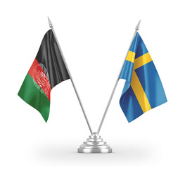 Sweden and Afghanistan table flags isolated on white 3D rendering