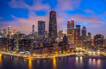Rolgordijnen Chicago downtown buildings skyline aerial © blvdone