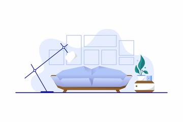 Modern beautiful illustration of a living room made in a flat style. The design element for the decoration of books, websites and mobile applications