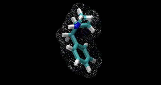 Pseudoephedrine, decongestant 3D molecule spinning on Y-axis